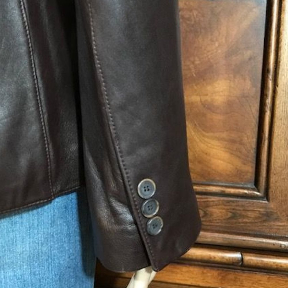 Anne Klein Genuine Lambskin Leather Couture Cocoa Wide Lapel Blazer - Picture 11 of 13